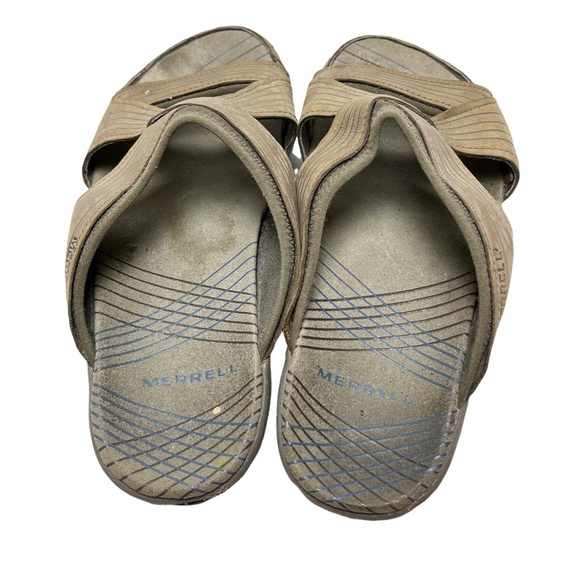 MERRELL BUNGEE Tan Genuine Leather Suede Slides Flip Flops Sandals Sporty sz 7 - Picture 7 of 16